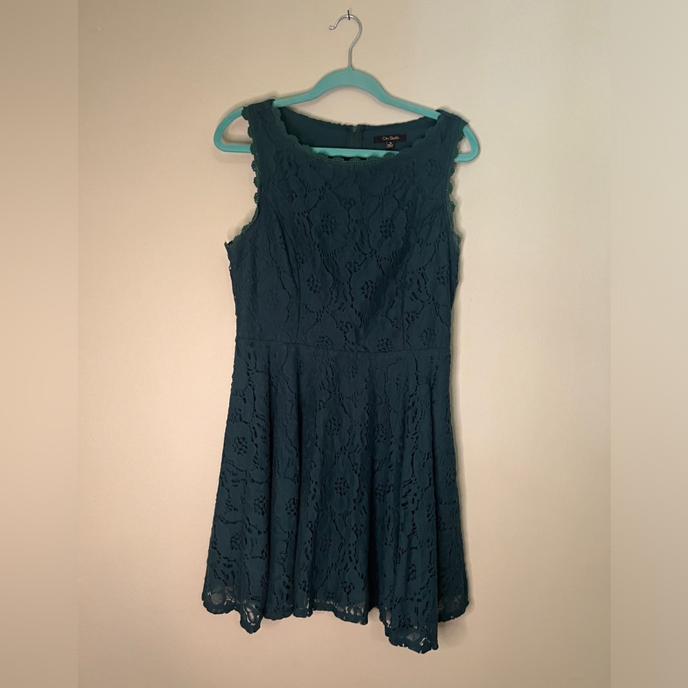 City Studio Lace Mini Dress Emerald Green Junior Size 11